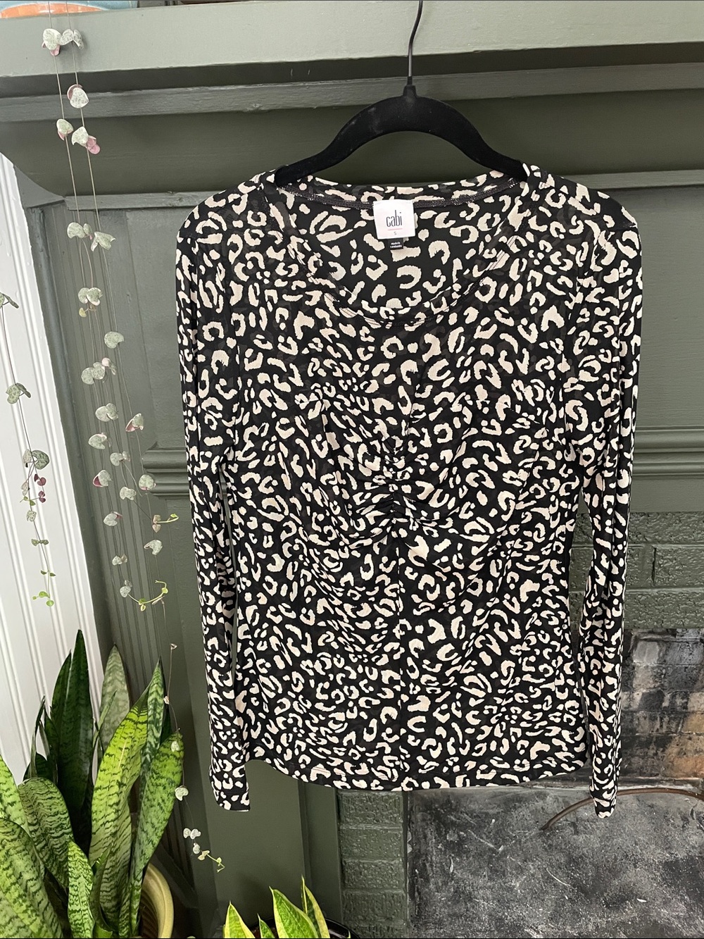 CAbi Black & Cream Leopard Print Long Sleeve Tee